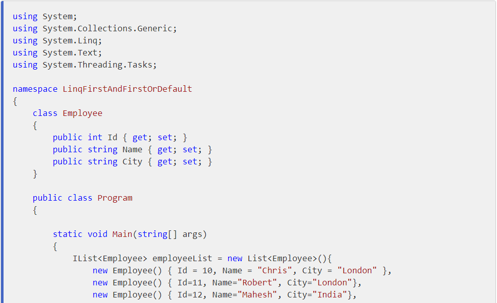Difference Between First() and FirstOrDefault() in LINQ · Asp.Net